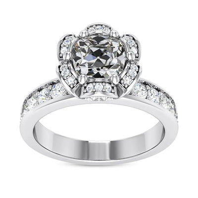 Halo Ring Kussen Old Cut Echt Diamond Ring Flower Channel Set 5 karaat