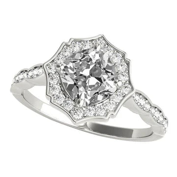 Halo Ring Kussen Old Cut Echt Diamond Star Style Gouden Sieraden 7,50 Karaat