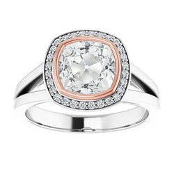 Halo Ring Kussen Old Mine Cut Echt Diamond Bezel Split Shank 7,50 Karaat