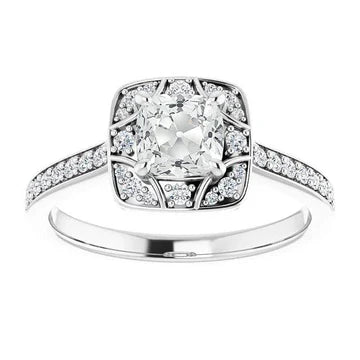 Halo Ring Met Accenten Kussen Old Cut Echt Diamond Prong Set 5,50 Karaat