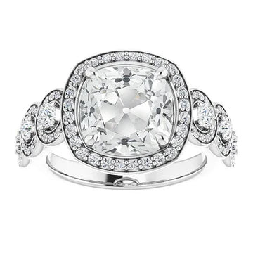 Halo Ring Met Accenten Kussen Old Miner Echt Diamond 11.75 Karaat Goud