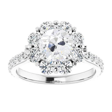 Halo Ring Met Accenten Old Cut Echt Diamond Prong Set 9,50 Karaat Goud