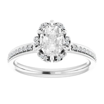 Halo Ring Met Accenten Ovaal Oud Geslepen Echt Diamant 6 Prong Set 4.50 Karaat