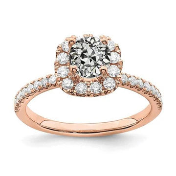 Halo Ring Met Accenten Ronde Oude Mijnwerker Echt Diamant 3,25 Karaat Roségoud