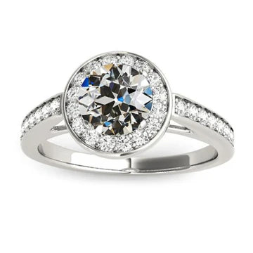 Halo Ring Met Accenten Ronde Oude Mijnwerker Echt Diamant 4 Karaat Kathedraal Set