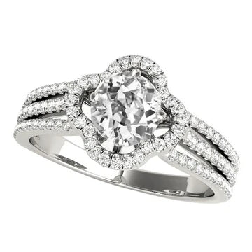 Halo Ring Old Cut Echt Diamond Triple Split Shank Star Style 7 Karaat