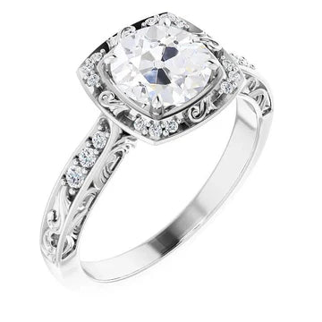 Halo Ring Old Mine Cut Echt Diamond Prong Set Antieke Stijl 3,25 Karaat