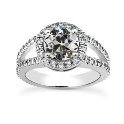 Halo Ring Old Mine Cut Natuurlijke uit de aarde gewonnen Diamant 14K Goud Gespleten Schacht 4.75 Karaat
