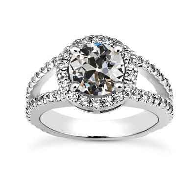 Halo Ring Oude Mijn Geslepen Echt Diamant 14K Gold Split Shank 4,75 Karaat