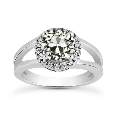 Halo Ring Oude Mijn Geslepen Echt Diamant Prong Split Shank Goud 3,50 Karaat