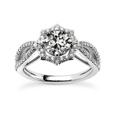 Halo Ring Oude Mijn Geslepen Echt Diamanten Ster Style Split Shank 3.25 Karaat