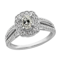 Halo Ring Ovaal Oud Geslepen Echt Diamant Split Prong Bloem Stijl 5 Karaat Goud