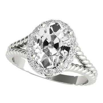 Halo Ring Ovaal Oud Geslepen Echt Diamant Touw Stijl Split Shank 6 Karaat