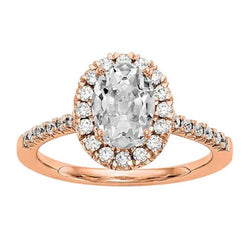 Halo Ring Ovaal Old Mine Cut Natuurlijk uit de aarde gewonnen Diamant Vissestaart Zetting 4.50 Karaat Roségoud