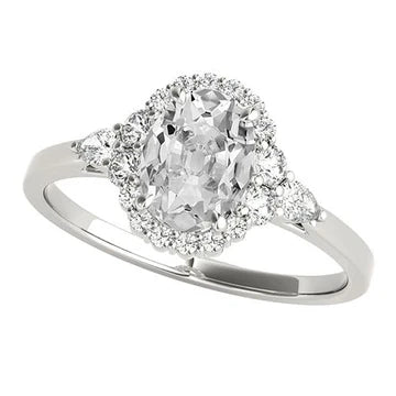 Halo Ring Peer & Ovale Oude Mijnwerker Echt Diamant 3 Steenstijl 4.50 Karaat