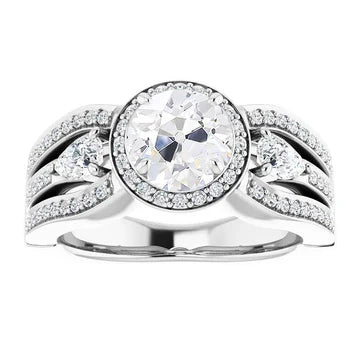 Halo Ring Peer & Ronde Oud Geslepen Echt Diamant Drievoudige Rij Accenten 5,50 Karaat