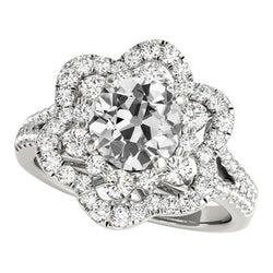 Halo Ring Rond Old Cut Echt Diamond Split Shank Pave Set 6.50 Karaat