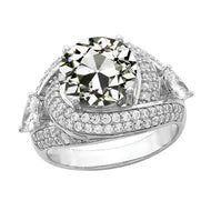 Halo Ring Rond Old Mine Cut Echt Diamond Pave Set 3 Stenen Stijl 6 Karaat