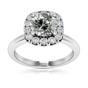 Halo Ring Rond Old Mine Cut Echt Diamonds Prong Set 4,75 Karaat