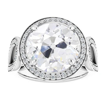 Halo Ring Ronde Old Cut Echt Diamond Prong Set 9,50 Carats Split Shank