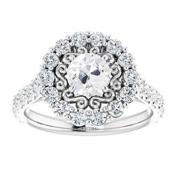 Halo Ring Ronde Old Mine Cut Echt Diamond Pave Prong Set 6,25 Karaat