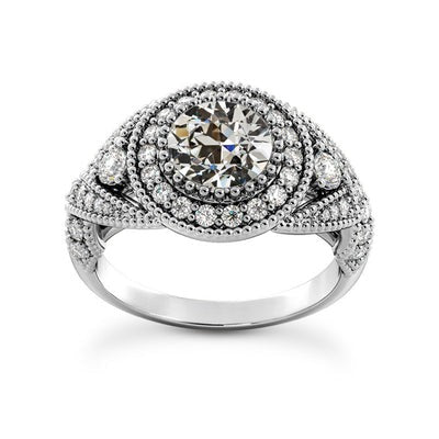 Halo Ring Ronde Oude Geslepen Echt Diamant Milgrain Antieke stijl 5,50 Karaat