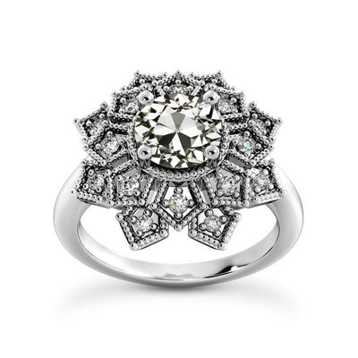 Halo Ring Ronde Oude Geslepen Echt Diamanten Ster Vintage Stijl 4,50 Karaat