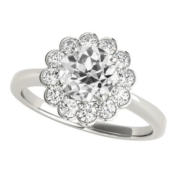 Halo Ring Ronde Oude Mijn Geslepen Echt Diamanten Bloem Stijl Sieraden 4 Karaat