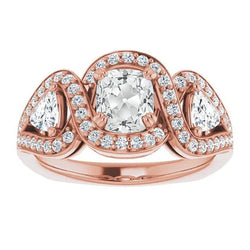 Halo Ring Triljoen & Kussen Old Cut Echt Diamond Twisted Style 8,25 Karaat