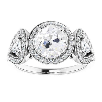 Halo Ring Triljoen & Ronde Oude Mijnwerker Echt Diamanten Prong Set 7.75 Karaat