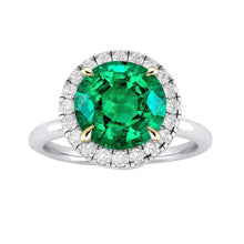 Afbeelding in Gallery-weergave laden, Fijne Smaragd Gekleurde Steen Ring 4-karaat Tweekleurig 14K Goud – hoofdaanzicht
