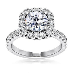 Halo ring met accenten, oudgeslepen, uit de aarde gewonnen diamant, fishtail-zetting, 8 karaat