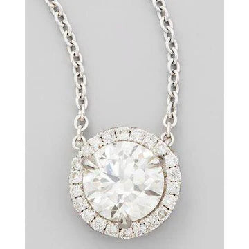 Halo Ronde Echt Diamanten Halsketting Hanger 2.65 Ct Witgouden Sieraden