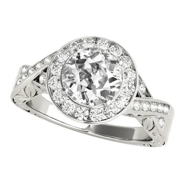 Halo Ronde Oude Geslepen Echt Diamanten Ring Gedraaide Stijl 5,25 Karaat Sieraden