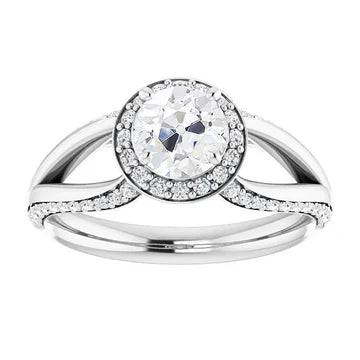 Halo Ronde Oude Geslepen Echt Diamanten Ring Met Accenten Gespleten Schacht 5 Karaat