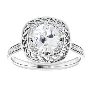 Halo Ronde Oude Geslepen Echt Diamanten Ring Met Accenten Wit Goud 4,50 Karaa