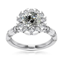Halo Ronde Oud Geslepen Natuurlijke uit de aarde gewonnen Diamanten Ring 5.25 Karaat Bloem Stijl