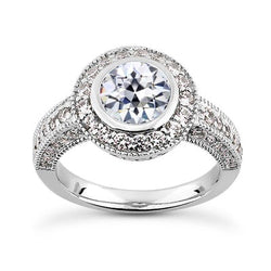 Halo Ronde Oud Geslepen Natuurlijke uit de aarde gewonnen Diamanten Ring Lunette Vintage Stijl 5 Karaat