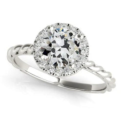 Halo Ring met Ronde Oudgeslepen Natuurlijke uit de aarde gewonnen Diamant, Zetting met Pootjes en Touwstijl, 3.50 Karaat