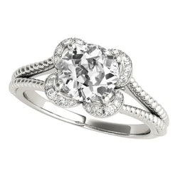 Halo Ronde Oud Geslepen Natuurlijke uit de aarde gewonnen Diamanten Ring Touwstijl 4 Karaat Gespleten Schacht
