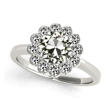 Halo Ronde Oude Mijnwerker Echt Diamanten Ring Bloem Stijl 14K Goud 3,50 Karaat