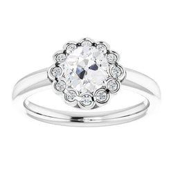 Halo Ronde Oude Mijnwerker Natuurlijke uit de aarde gewonnen Diamanten Ring Half Kastzetting 4 Karaat Bloem Stijl