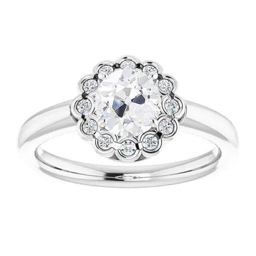 Halo Ronde Oude Mijnwerker Echt Diamanten Ring Halve Ring Set 4 Karaat Bloem Stijl