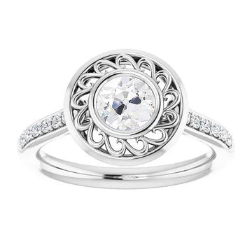 Halo Ronde Oude Mijnwerker Echt Diamanten Ring Met Accenten Bezel Set 3 Karaat