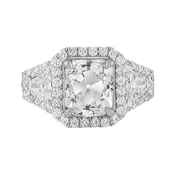 Halo Ronde & Trapezium Ring Kussen Oude Mijnwerker Natuurlijke uit de aarde gewonnen Diamanten 4.50 Karaat