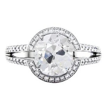 Halo Round Old Mine Cut Echt Diamanten Ring Prong Set Goud 3,50 karaat