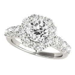 Halo Round Old Miner Echt Diamond Ring Flower Style Prong Set 5 Karaat