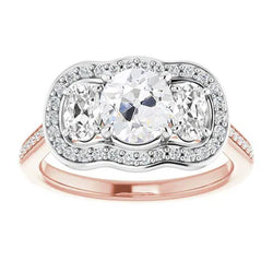 Halo Ronde Oude Mijnwerker Natuurlijke uit de aarde gewonnen Diamanten Ring met Accenten Prong Gezet 9.25 Karaat
