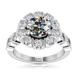 Halo Ronde Oude Mijnwerker uit de aarde gewonnen Diamanten Ring Poot Half Kastzetting 5 Karaat