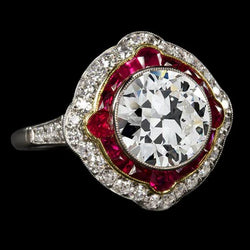 Halo Round Old Miner Echt Diamond & Rubies Ring Gouden Sieraden 6.50 Karaat